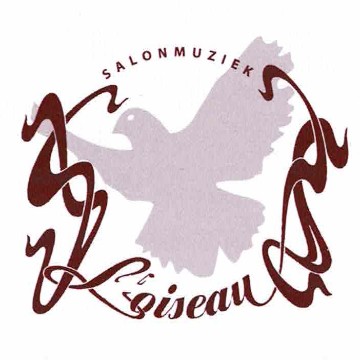 logo met de woorden salonorkest en l'oiseau en een beeld van een duif