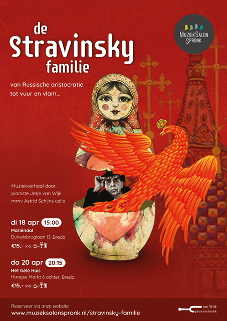 Poster van evenement Stravinsky. Georganiseerd door Muzieksalon Spronk