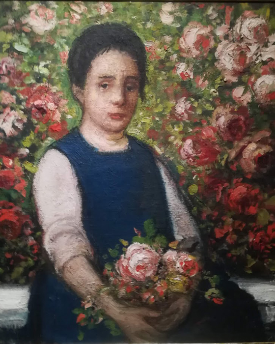 meisje met bloemen in haar handen