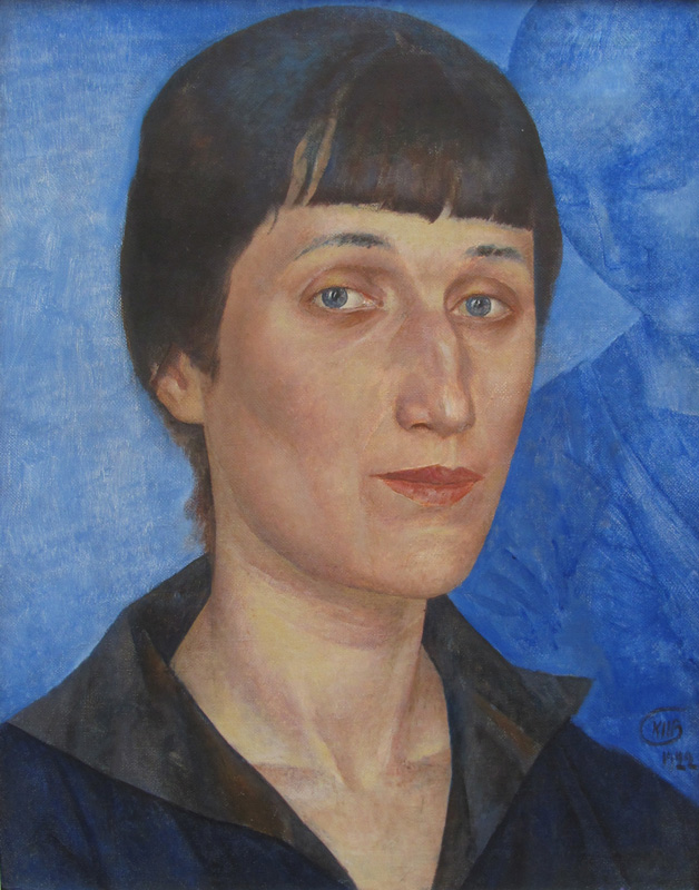 Portret van Anna Akhmatova  met blauwe achtergrond
