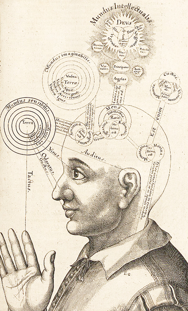 tekening van een man met boven zijn hoofd notities
