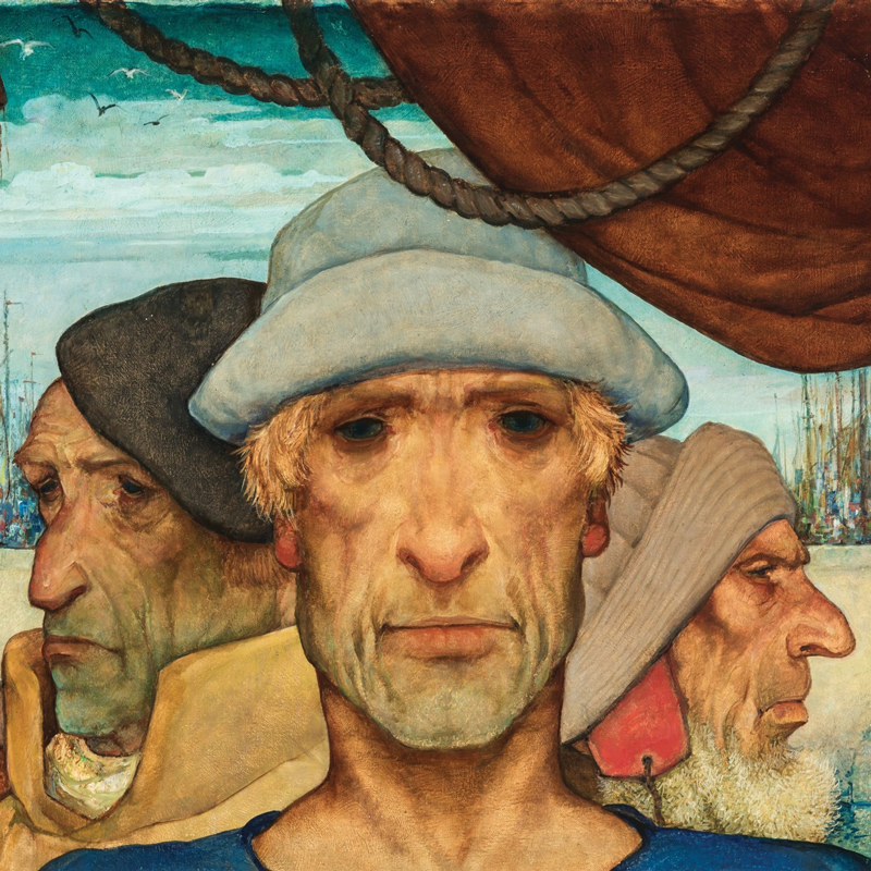 Schilderij met drie mannen van Nicolaas Eekman