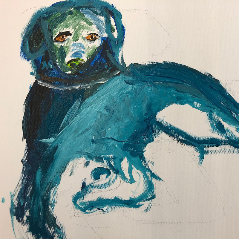 schilderij van een hond - werk in uitvoering