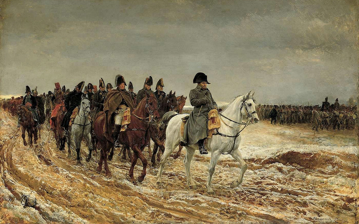 Napoleon met zijn leger gezeten op op paarden