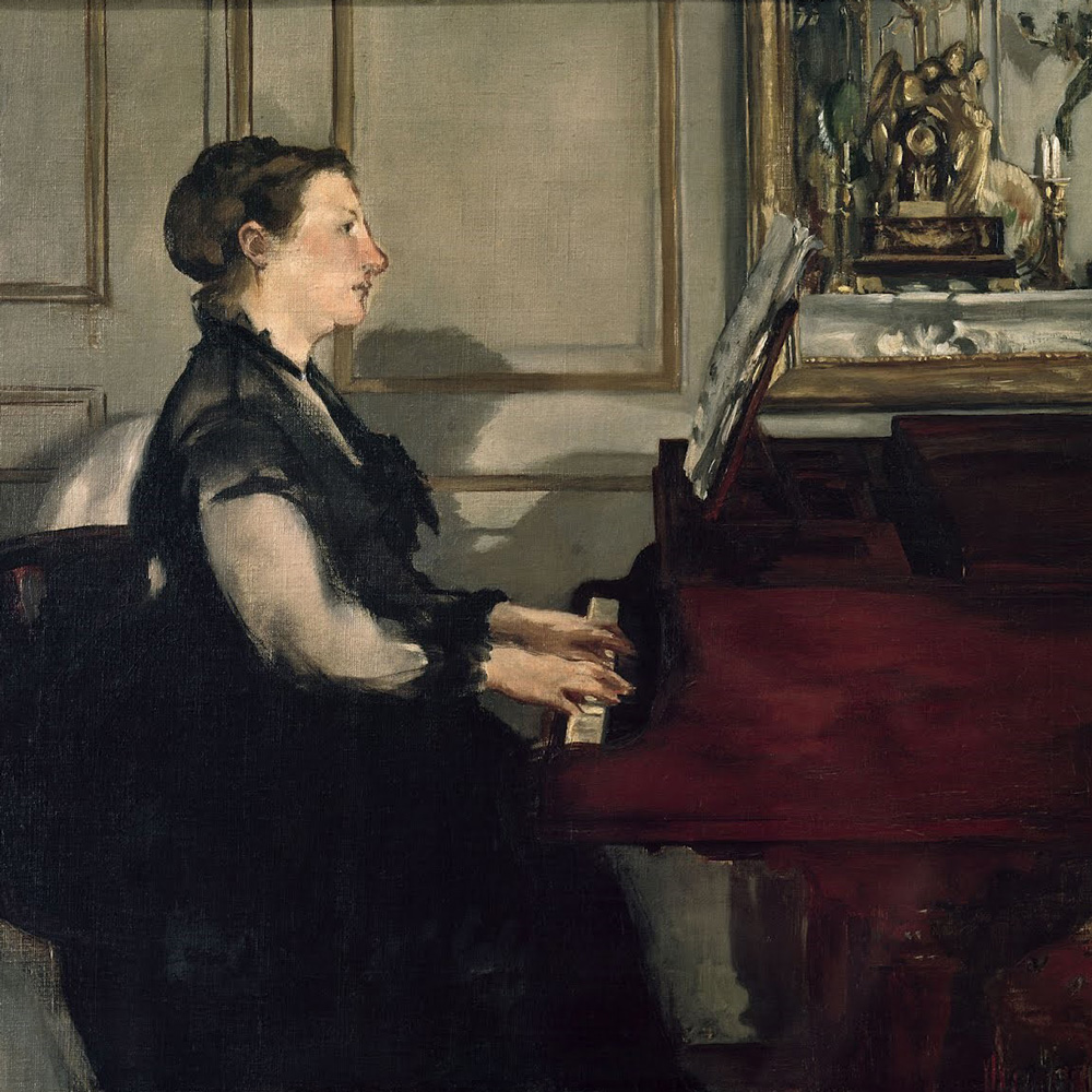 schilderij van madame Manet achter een piano