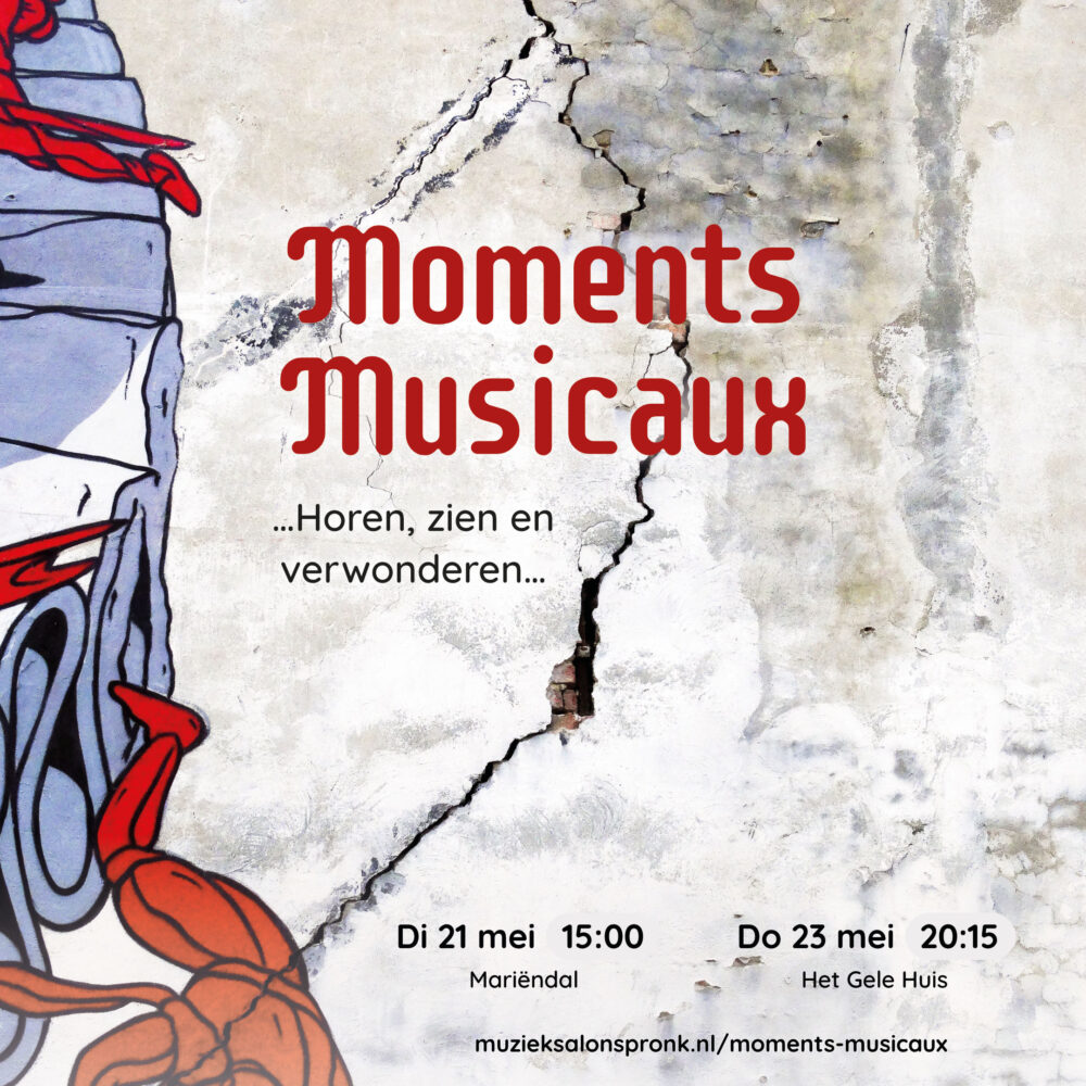Poster met informatie over de activiteit Moments Musicaux in mei 2024
