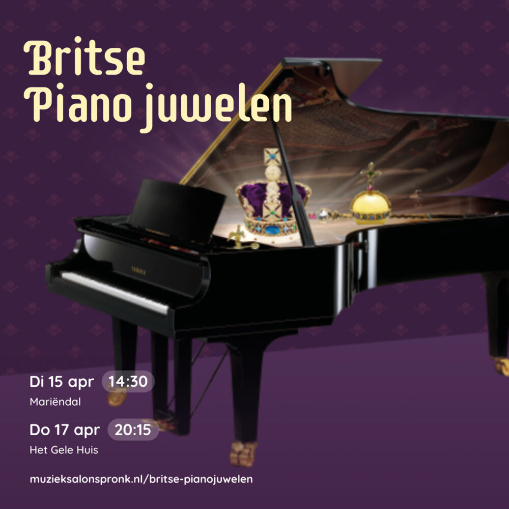 Poster met informatie over Britse Piano juwelen van MuziekSalon Spronk