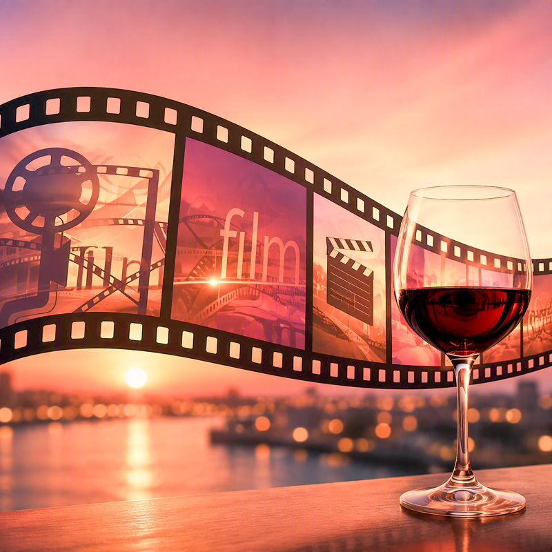 glas wijn voor een grafisch weergave van een filmrol